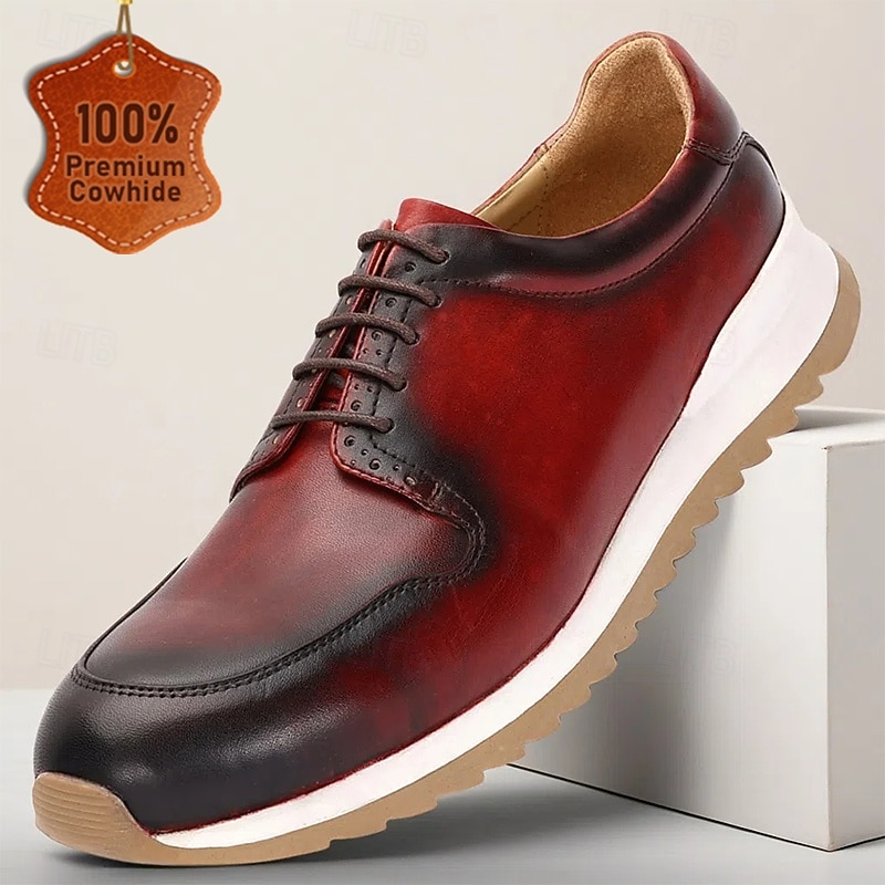 Premium Red Leather Casual Sneakers for Men with Soft Cushioning and Durable Outsole - Comfortable Stylish Design Ideal for Daily Wear and Weekend Outings