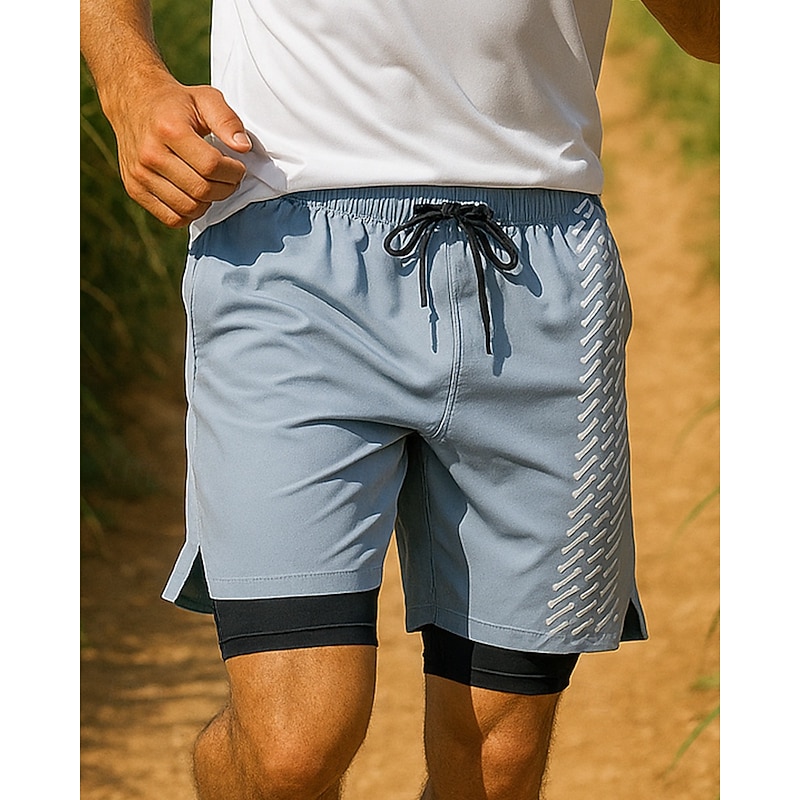 Men's Running Shorts Pocket 2 in 1 Shorts Sports & Outdoor Casual Breathable Quick Dry Lightweight Elastic Tennis Golf Running Regular Fit Sportswear Activewear Black Ocean Blue Blue3