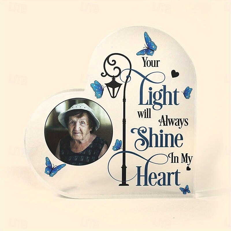 Personalized Heart Memorial Plaque with Custom Photo, Acrylic Sympathy Gift for Loved One Loss, 