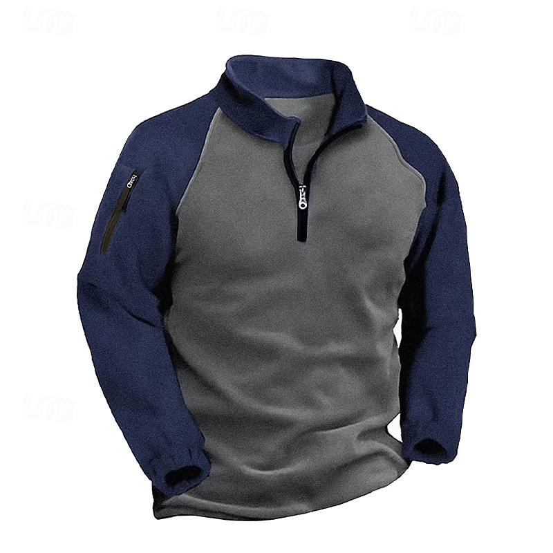 Men's Fleece Hoodie Quarter Zip Sweatshirt Raglan Hoodie Black+ Army Green Dark Gray+Black Army Green Navy Blue Khaki Standing Collar Color Block Pocket Color Block Quarter Zip Sports & Outdoor3