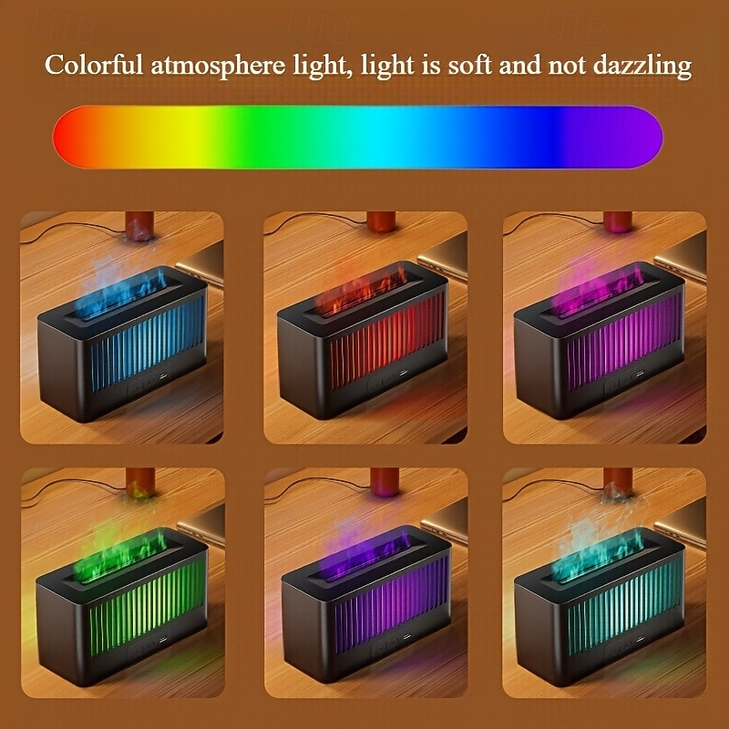 Creative Simulation Flame Humidifier Aromatherapy Machine Colorful Atmosphere Light Home Office Silent Humidification USB4