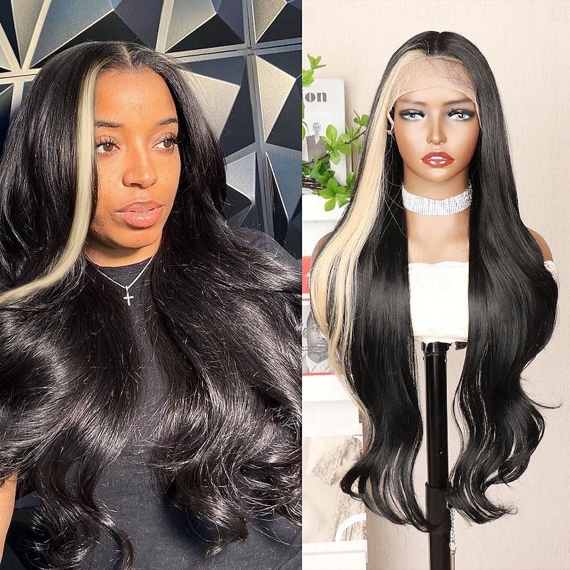 Synthetic Lace Wig Body Wave Style 30 inch Mixed Color Middle Part 13x6 Lace Front Wig Women's Wig Black & White