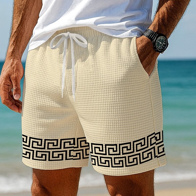 Men's Greek Key Waffle Shorts Sweat Shorts Casual Shorts Mid Waist Fashion Casual Vacation Jogging Workout Elastic Drawstring Waist Shorts with Pockets Designer Clothing Apparel2