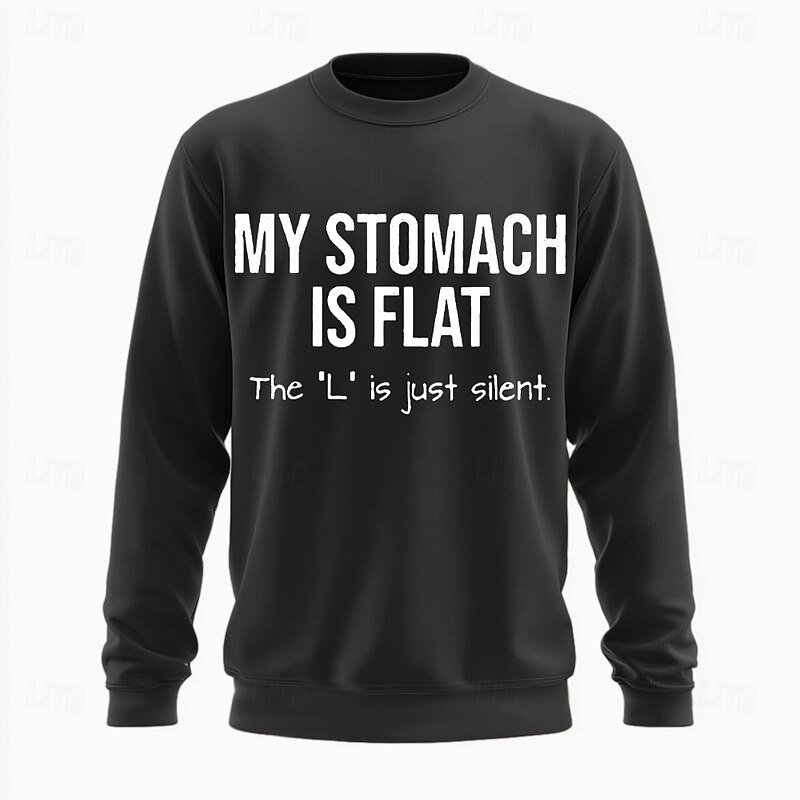 My Stomach Is Flat 'L' Silent Pun Men's Graphic Long Sleeve Sweatshirt2