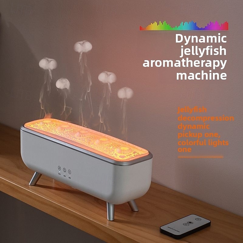 1 Pc Dynamic Jellyfish Essential Oil Aromatherapy Diffuser Humidifier Sound Pickup Function Humidifier Colorful Light Remote Control Dimming Timer Function DC24V Plug4