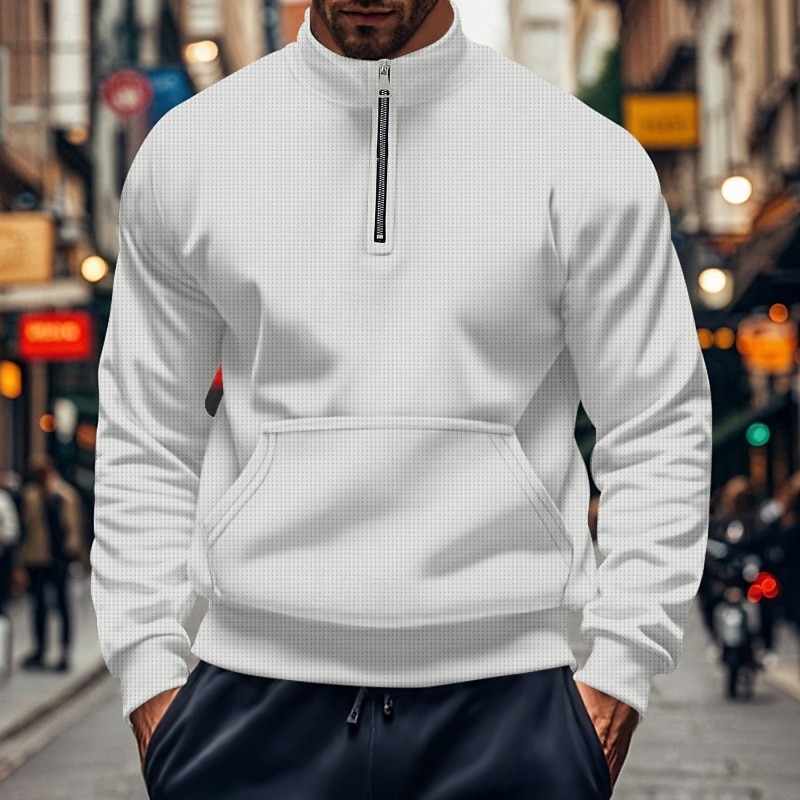 Men's Polo Sweatshirt Zip Sweatshirt Black White Blue Khaki Gray Half Zip Plain Zip Up Pocket Quarter Zip Sports & Outdoor Casual Daily Streetwear Cool Sportswear Spring &  Fall Clothing Apparel