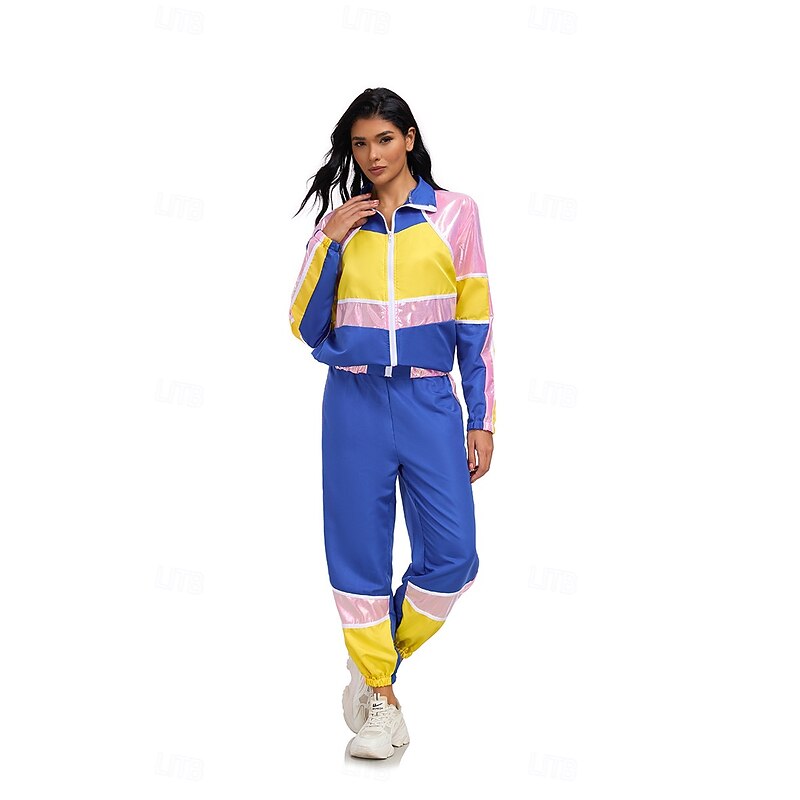 Retro Vintage 1980s Hip Hop Pants Outfits Jacket Disco Color Block Fancy Dress Men's Women's Carnival Costume Masquerade Casual Daily Pride Parade Pride Month Adults' Coat Pants4