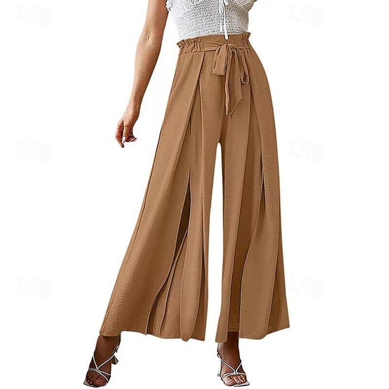 Women's Wide Leg Slacks Streetwear Casual Full Length Natural Plain Pocket Drawstring Elastic Drawstring Design Outdoor Comfortable Weekend Streetwear Magenta Camel Apricot Black Fall Regular Fit