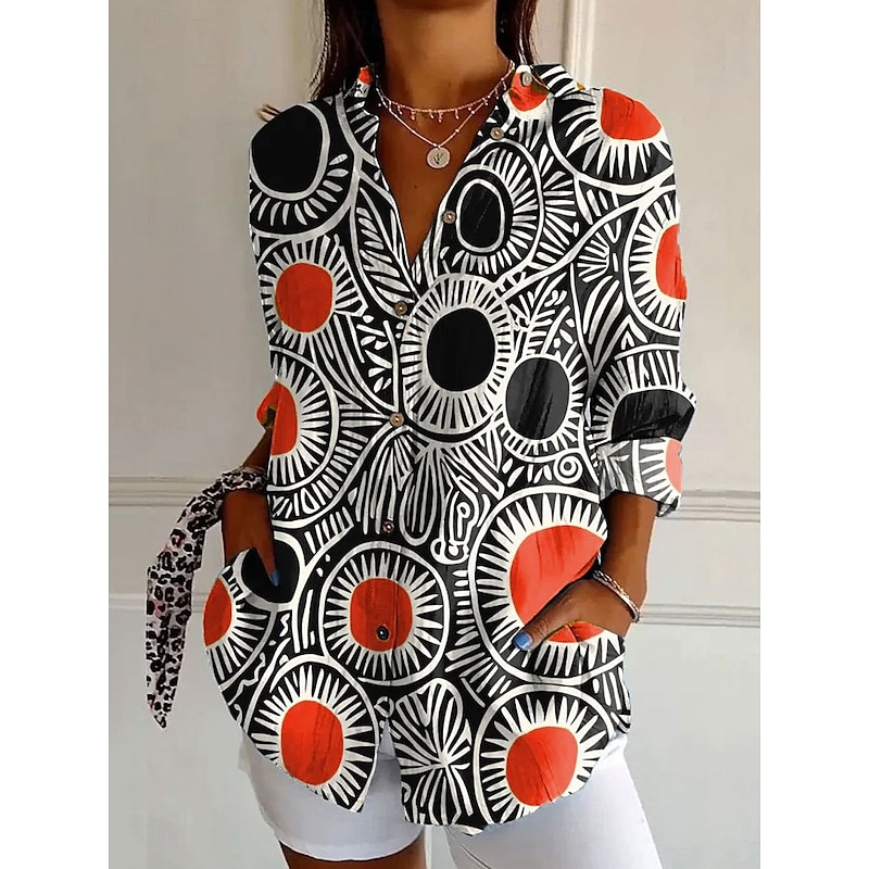 Women's Shirt Button Down Tunic Shirt Collar Long Sleeve Graphic Polka Dot Striped Daily Stylish Casual Regular Tops Work Daily s Print Yellow Blue Purple Orange Spring4
