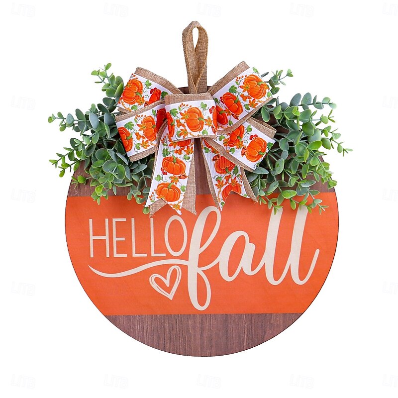 Fall Wooden Sign for Thanksgiving Autumn Harvest, Pumpkin Bow Door Hanging, Rustic Porch and Window Decor2
