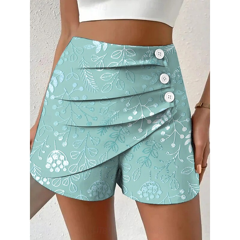 Women's Chinos Shorts Vacation Vintage Ethnic Style Short High Waist Floral Graphic Pleated Micro-elastic Outdoor Vacation Street Violet Robin's Egg Blue Pink Green Summer Spring Regular Fit4