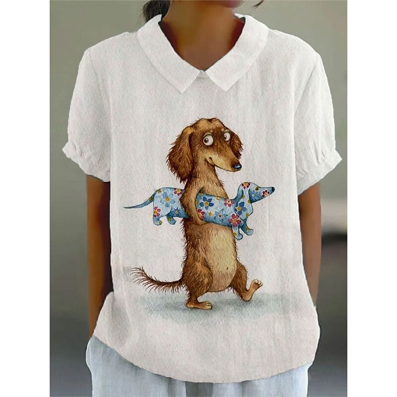 Women's Blouse Graphic Animal Daily Stylish Casual Short Sleeve Shirt Collar Regular Tops Work Daily Holiday Print White Yellow Blue Green Beige Summer Spring4