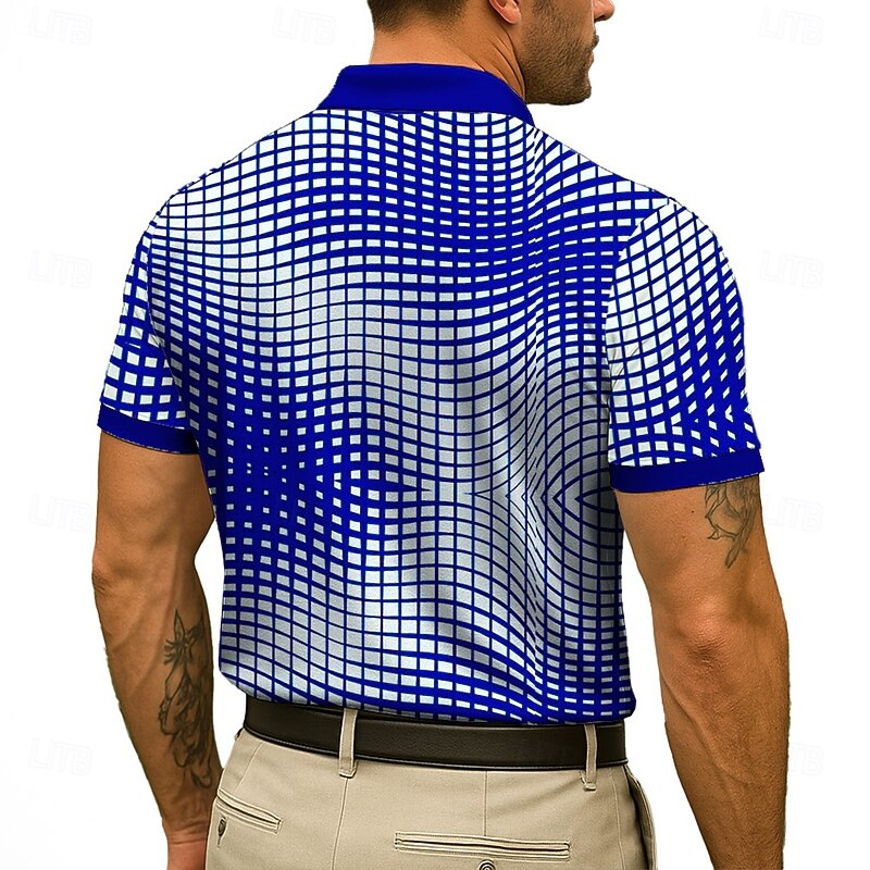 Men's Optical Illusion Geometic Polo Short Sleeve Polo Collar Casual Daily Modern Street Style Sports & Outdoor Athleisure Casual Daily Buttons 3D Print Summer Robin's Egg Blue Grey Green4