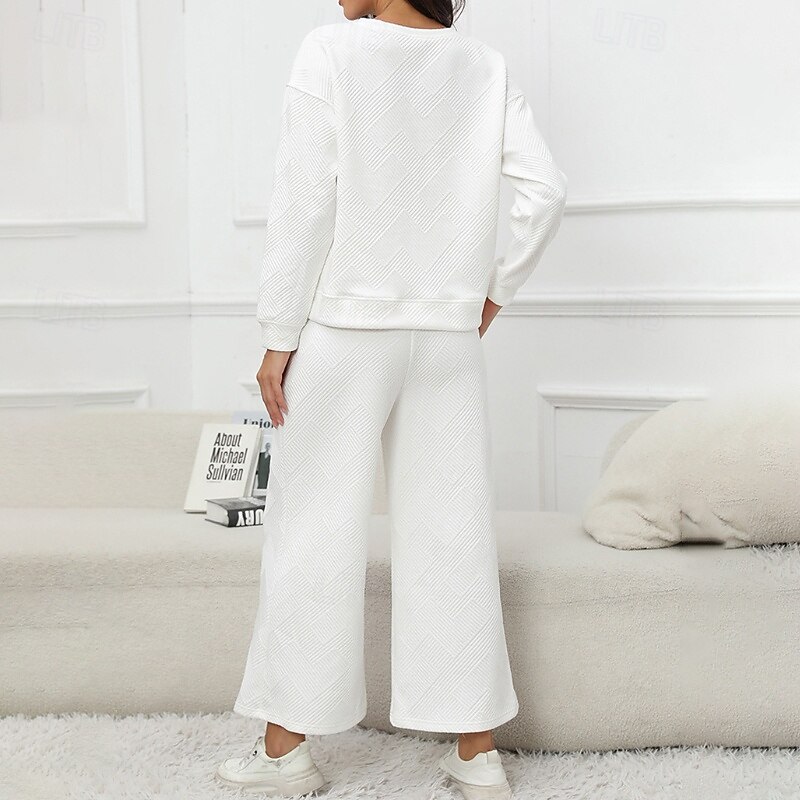 Women's Tracksuit Sweatpants Wide Leg Pants Lace Pocket Solid Colored Jacket and Sweatpants Clothing Suit Fall Black White Running Windproof Long Sleeve Sport Activewear Stretchy Regular Fit3