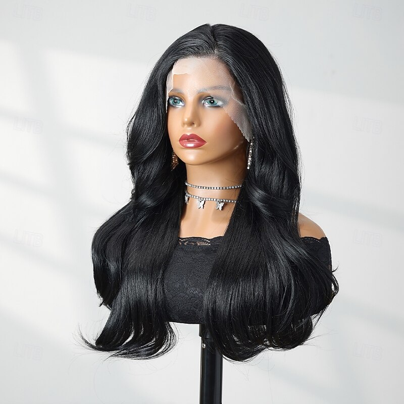 Synthetic Lace Wig Body Wave Style 22 inch Black Middle Part 13x4 Lace Front Wig Women's Wig Black3