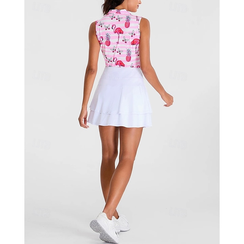 Women's Flamingos Sport Shirt Golf Polo Shirt Tennis Shirt Sleeveless Zipper High Elasticity Moisture Wicking Breathable Tennis Golf Pickleball Turndown Zip Collar Shirt Top Pink Tennis Clothing2