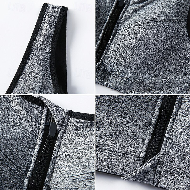 Women's Yoga Bra Sports Bra Pilates Bra Bra Top Push Up Seamless Anti-vibration Wireless Zipper Solid / Plain Color Sport Activewear Black White Gym Zumba Running4