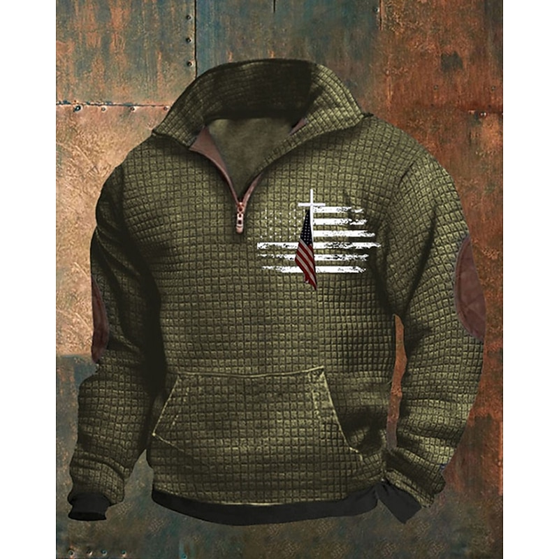 Men's Sweatshirt Quarter Zip Sweatshirt Black Navy Blue Blue Green Gray Half Zip National Flag Pocket Sports & Outdoor Daily Holiday Polyester Streetwear Basic Casual Spring Autumn / Fall Clothing3