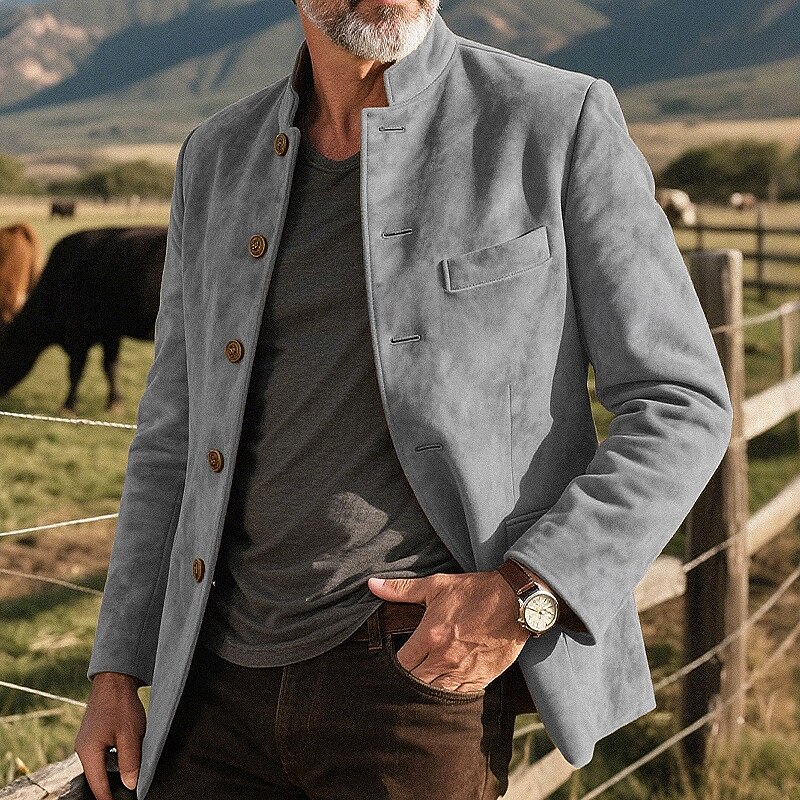 Men's Casual Jacket Faux Suede Jacket Vacation Daily Pocket Spring Fall Plain Fashion Classic Stand Collar Regular Light Khaki Black Navy Blue Khaki Army Green Jacket4