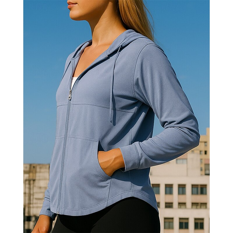 Women's Running Jacket Outdoor Jacket Full Zip Long Sleeve Outerwear Athletic Solid Colored Sun Protection Lightweight Breathable Tennis Golf Running Sportswear Activewear Black Blue Purple3