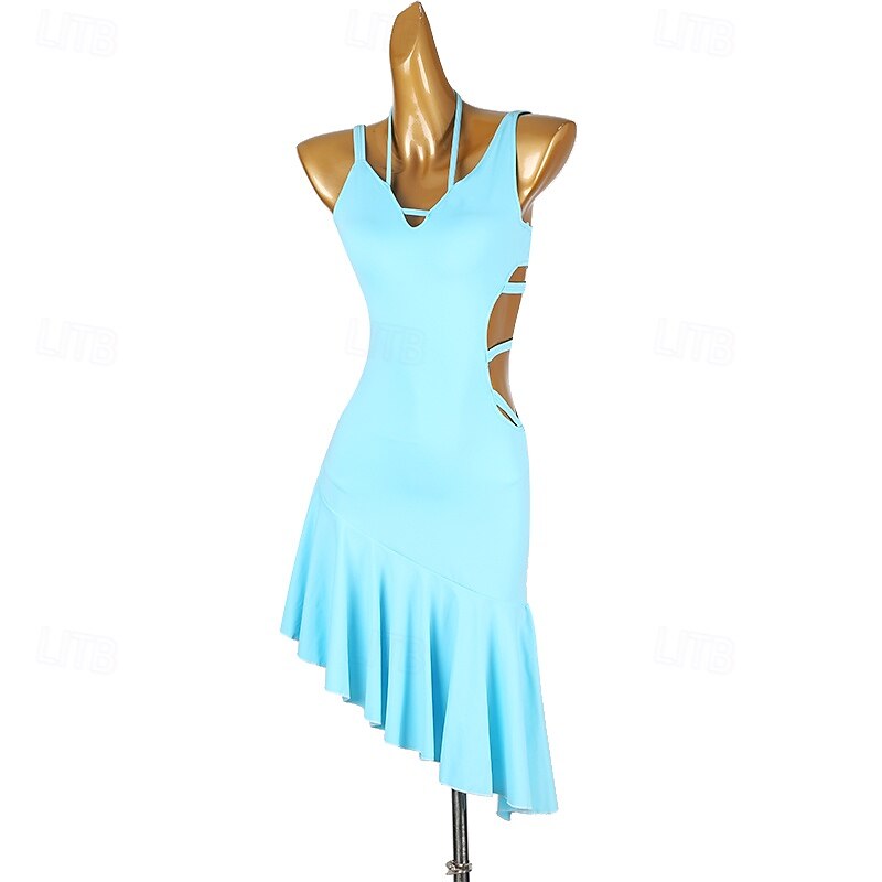 Latin Dance Dress Ruffles Pure Color Women's Performance Training Sleeveless Salsa Dancewear Rumba Chacha Clothes4