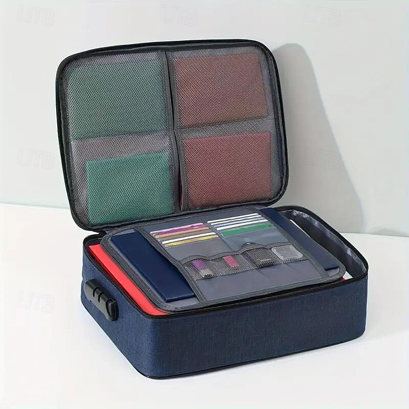 Portable Laptop Document and Certificate Organizer Box, 1 Piece Unique Design Storage Bag with Combination Lock, 3-Layer Large Capacity File Organizer – Lightweight, Ideal for Travel and Home Use