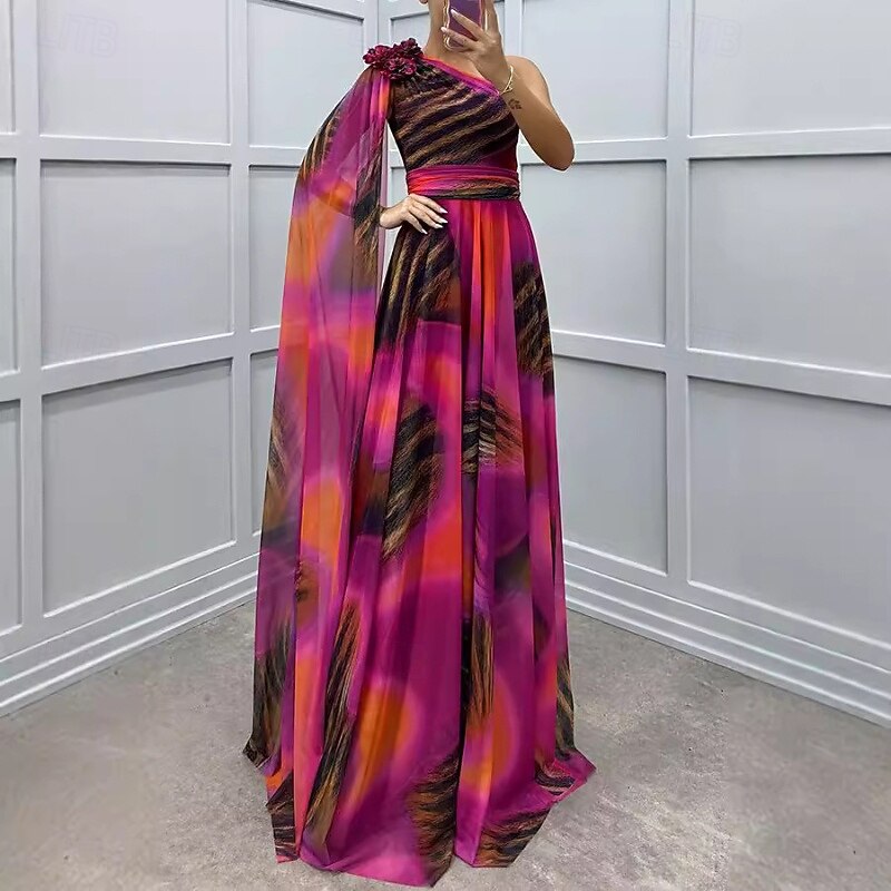 Women's Long Dress Maxi Dress Prom Dress Party Dress Elegant Fashion Party Special Occasion Evening Party Regular Fit Flower Short Sleeve One Shoulder Pink Red Blue Summer2