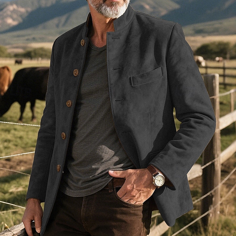 Men's Casual Jacket Faux Suede Jacket Vacation Daily Pocket Spring Fall Plain Fashion Classic Stand Collar Regular Light Khaki Black Navy Blue Khaki Army Green Jacket3