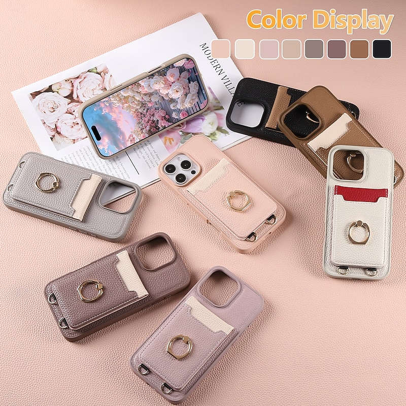 Phone Case For iPhone 16 15 14 Pro Max Plus 16e 13 Pro Max Wallet Case with Lanyard Kickstand Card Slot Retro TPU PU Leather2