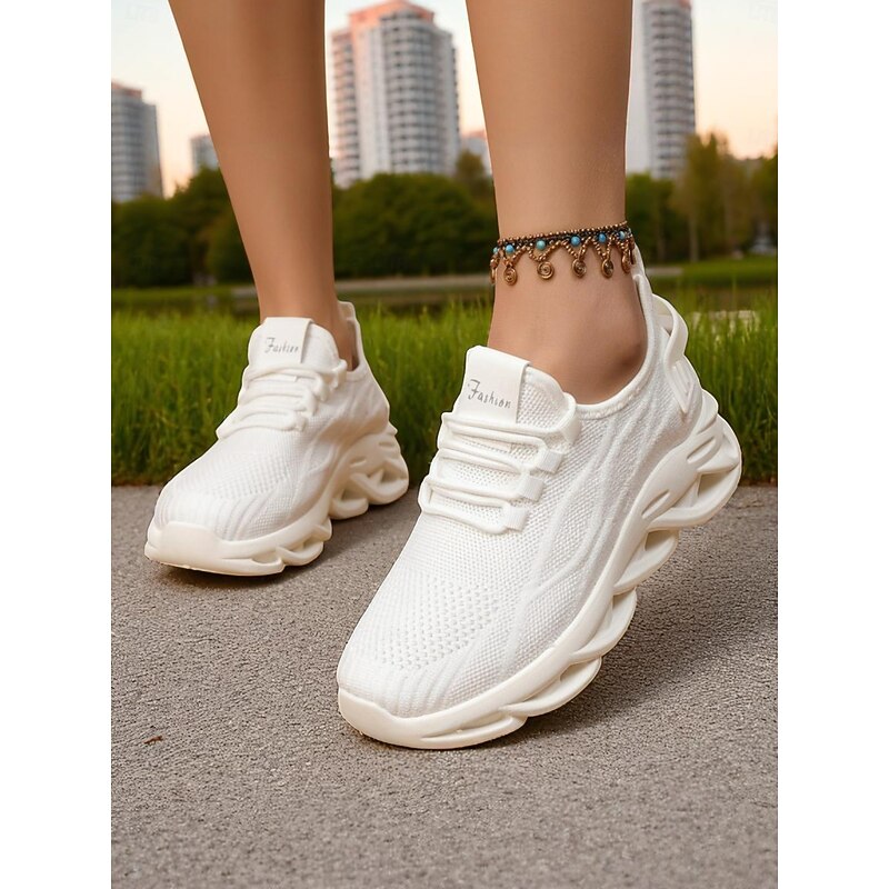 Women's White Mesh Running Shoes – Lightweight Breathable Sneakers for Gym, Training or Casual Athleisure Wear