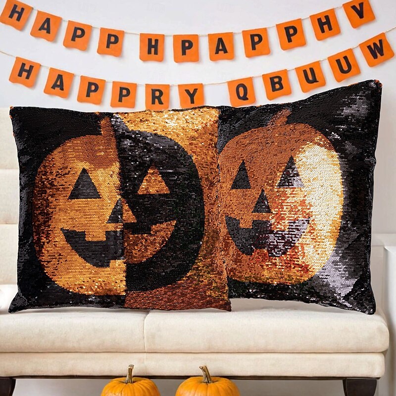 1 pcs Halloween Toss Pillow Cover Pumpkim Jack O'Lantern , Halloween Square Traditional Classic2