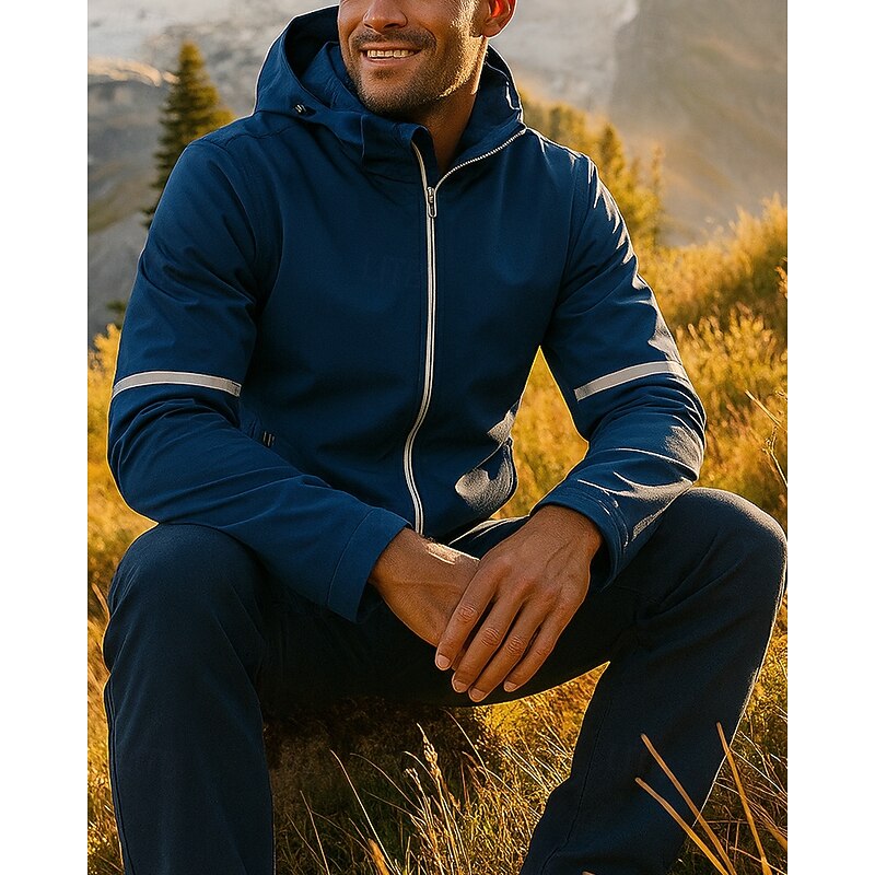 Men's Hiking Jacket Sport Jacket Rain Coat Outdoor Fleece Lining Waterproof Quick Dry Lightweight Hiking Outfits Hiking Clothes Winter Autumn / Fall Jacket Tennis Golf Running Solid Color Black3