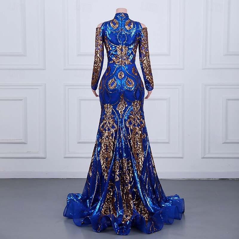 Mermaid / Trumpet Evening Gown Elegant Dress Formal Prom Court Train Short Sleeve Queen Anne Sequined with Sequin2