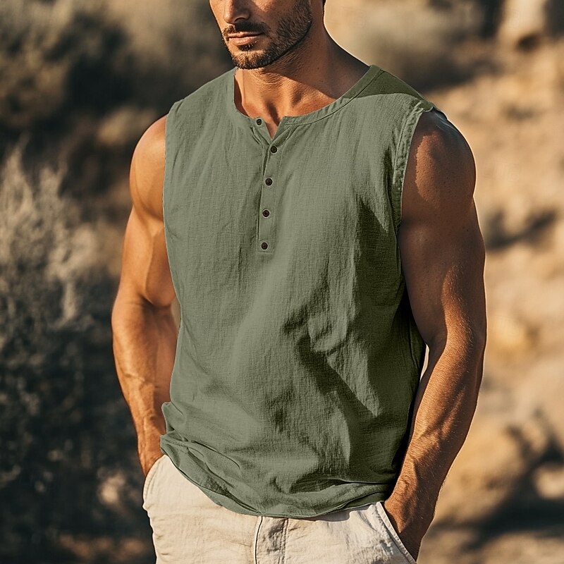 Men's T Shirt Sleeveless Short Sleeve V Neck Round Neck Summer Plain Textured Fashion Classic Casual Plain Street Casual Sports Black White khaki Top Tee for Men
