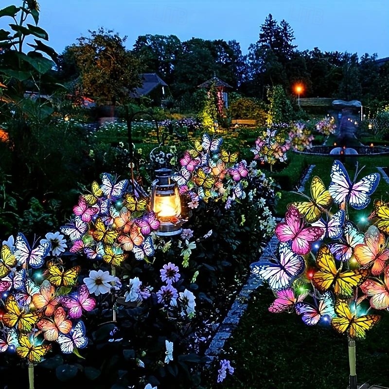2 Pcs Solar Butterfly Tree Lights Outdoor Waterproof Pathway Lights for Wedding Party Villa Walkway Garden Lawn Camping Party Landscape Decoration