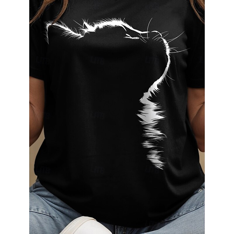 Women's T Shirt Graphic Animal Cat Vintage Stylish Classic Short Sleeve Crew Neck Round Neck Regular Tops Daily Weekend Print Black Summer Spring3