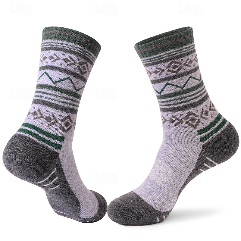 1 Pair Men's merino wool socks Hiking Socks Running Socks Sports Socks Thermal Warm Breathable Anti Blister Sweat-Wicking Winter Outdoor mid crew Patchwork Wool Dark Grey Black Blue for Running3