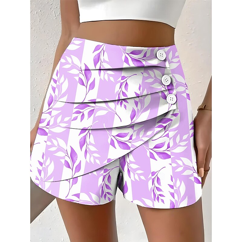 Women's Chinos Shorts Vacation Vintage Ethnic Style Short Medium Waist Pleated Vacation Street Daily Pinky Amethyst Robin's Egg Blue Green Summer Spring Regular Fit3