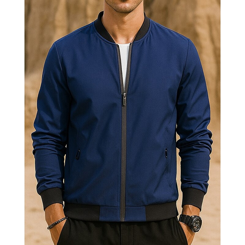 Men's Running Jacket Outdoor Jacket Pocket Hooded Long Sleeve Top Athleisure Fall Solid Colored Windproof Hiking Running Sportswear Activewear Black Dark Blue Gray