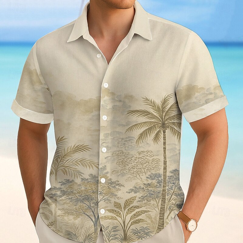 Men's Coconut Tree Tropical Plants Summer Hawaiian Shirt Button Up Shirt Aloha Shirt Short Sleeve Hawaiian Vacation Beach Wear Summer Spring Turndown 3D Print Collared Shirts Blue Green Khaki