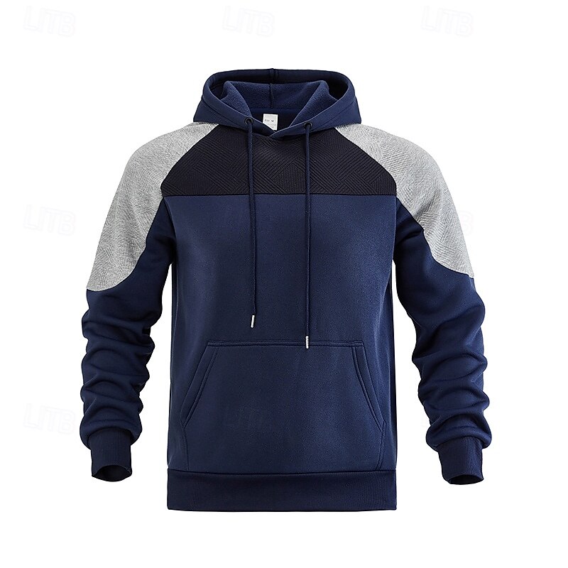 Men's Hoodie Pullover Hoodie Sweatshirt Fleece Hoodie Black Navy Blue Khaki Gray Hooded Color Block Color Block Front Pocket Sports & Outdoor Casual Daily Streetwear Cool Designer Fall & Winter2