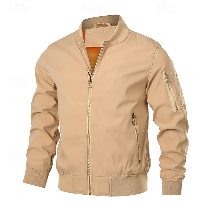 Men's Lightweight Jacket Bomber Jacket Jacket Casual Jacket Vacation Daily Pocket Spring Fall Plain Fashion Classic Standing Collar Regular Black Navy Blue Khaki Army Green Jacket