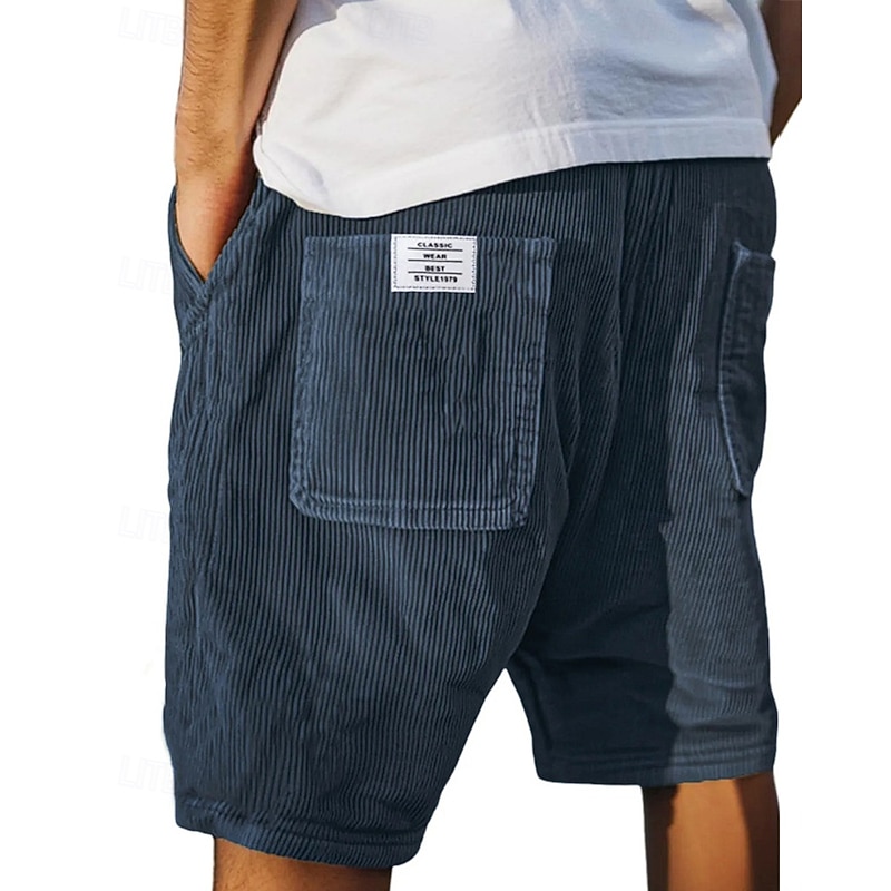 Men's Shorts Summer Shorts Casual Shorts Corduroy Shorts Drawstring Pocket Elastic Waist Plain Comfort Breathable Short Outdoor Vacation Sport Casual Black Light Green3