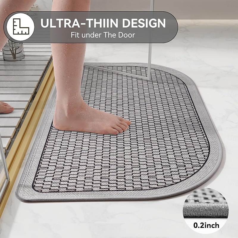 Thin Bathroom Rugs Mat Quick Dry Absorbent Non Slip Woven Sisal Bath Mat for Bathroom Mat Bathroom Carpet Fit Under Door Woven Washable Floor Rubber Half Round Bath Rugs4