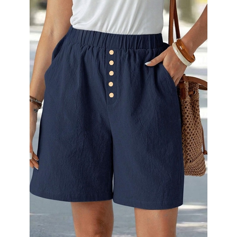 Women's Chinos Shorts Vacation Fashion Basic Short High Waist Plain Pocket Drawstring Comfort Outdoor Micro-elastic Vacation Street Daily Navy-blue Black Summer Spring Loose Fit