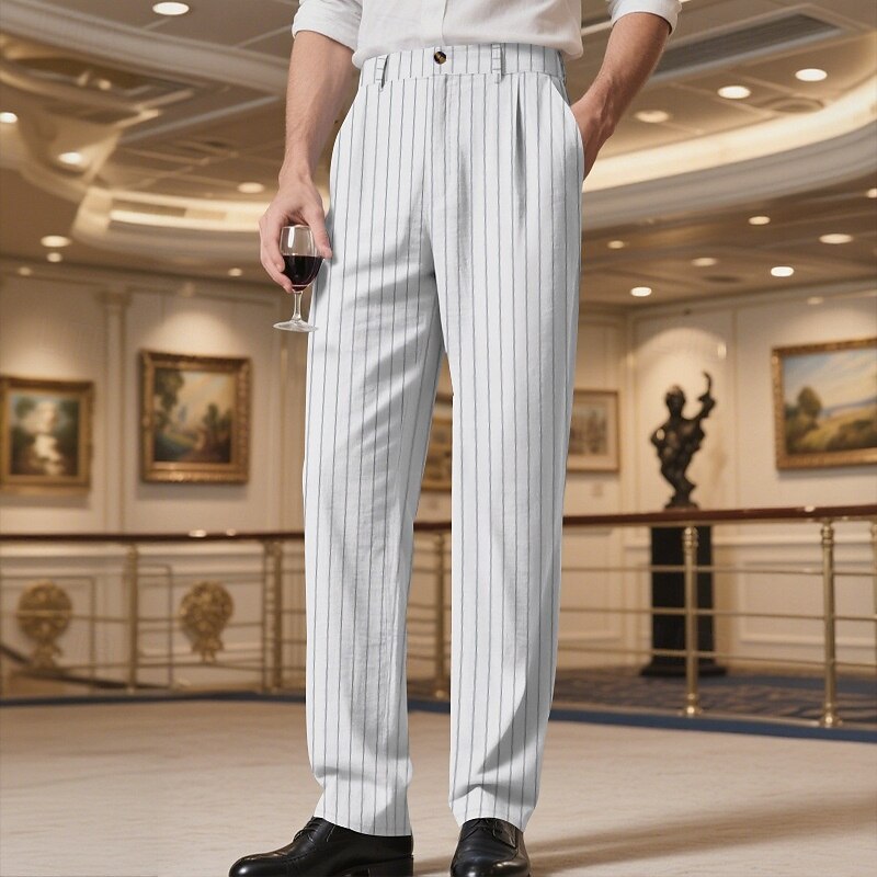 Men's Dress Pants Trousers Chinos Pocket Buttons Striped Comfort Formal Party Work Fashion Classic Style Black White Micro-elastic2