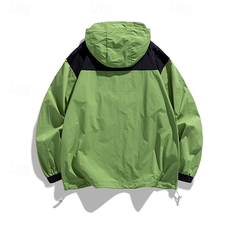Men's Running Jacket Outdoor Jacket Full Zip Long Sleeve Outerwear Athletic Color Block Sun Protection Quick Dry Lightweight UV Cooling Tennis Golf Running Sportswear Activewear Matcha green Light4