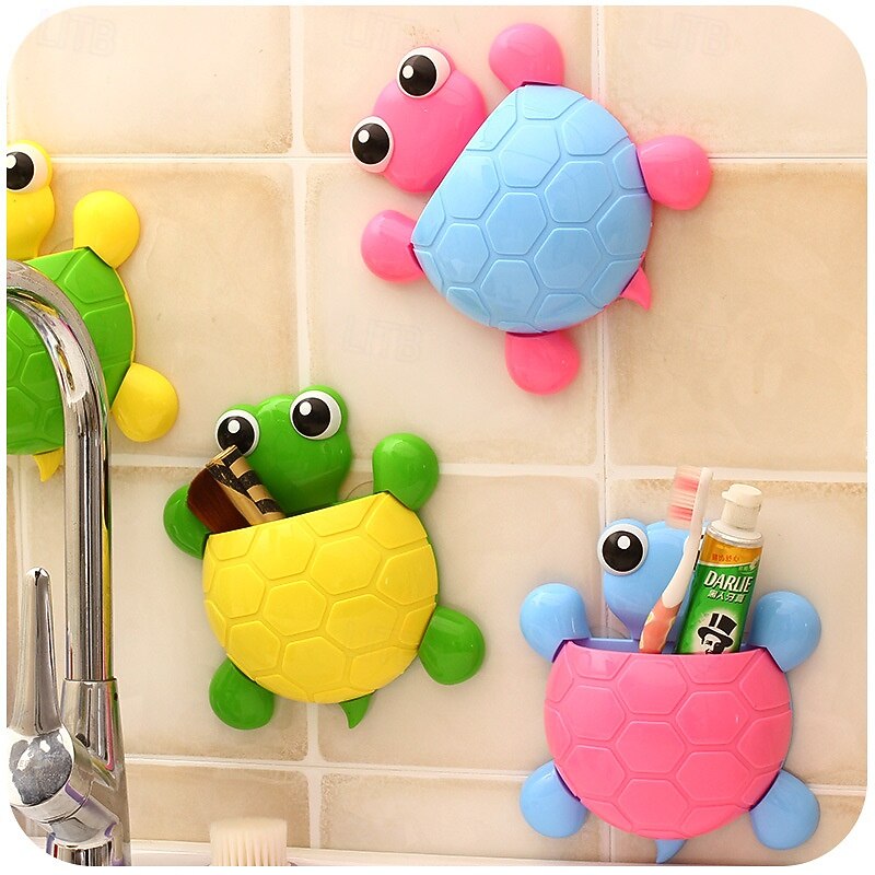 1pc Turtle Toothbrush Holder with Strong Suction Cup, Wall-Mounted Bathroom Organizer for Toothbrushes and Toothpaste Storage2