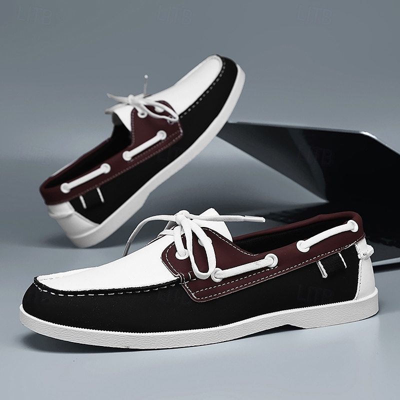 Men's Black and White Two-Tone Boat Shoes with Classic Lace-Up Design Comfortable and Stylish Ideal for Beach Trips Casual Wear and Summer Events3