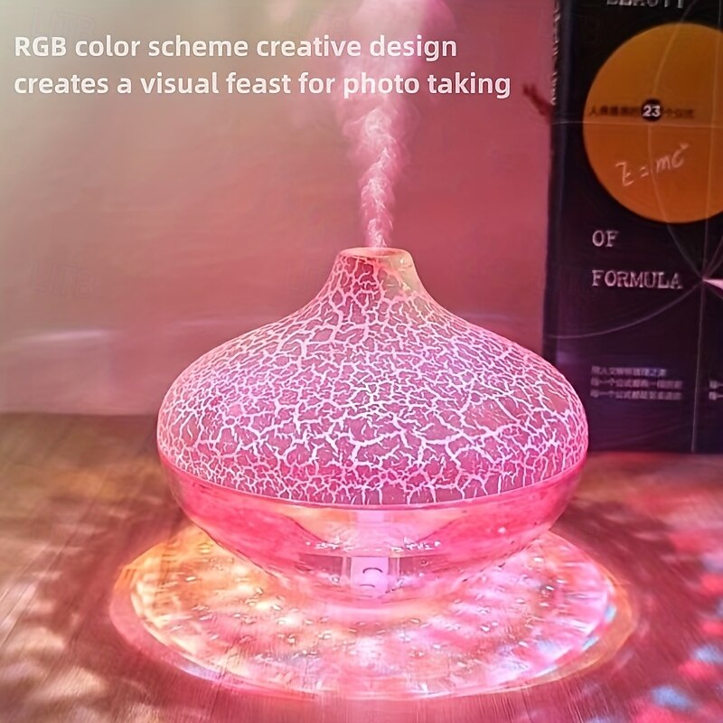 1pc of New Crystal Running Light USB Humidifier Aroma Diffuser 10.14oz Suitable for Multiple Scenarios Crystal Crack Humidifier with Colorful Ambient Light Silent Nano Mist Beauty Hydration Device